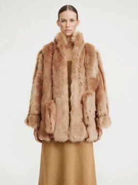 Malene‎ Birger Kaliies Faux Fur Brown Coat Button Front Closure Tassels Sz Large